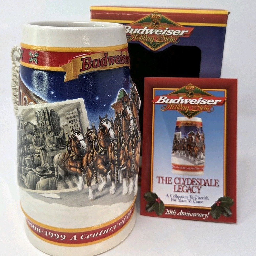 Budweiser Holiday Stein 1999 "A CENTURY OF TRADITION" 20th Anniversary NIB W/COA